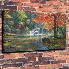 Home Decor Art Quality Canvas Print, Oil Painting Tranquil Falls Deer 16x24   173209111947